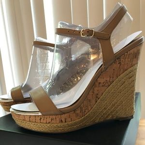 Nude Tan Leather Espadrille Wedges